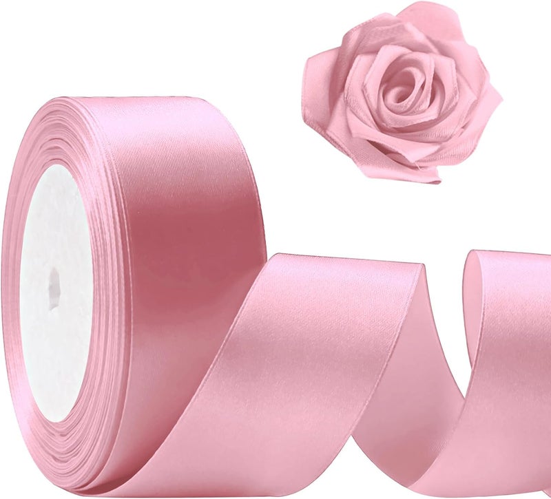 Flezoo 25 Yards Pink Satin Ribbon 1 1/2inch, Single Face Polyester Silk Fabric Hair String Ribbon for Craft, Flower Bouquets, Gift Wrapping, Wedding, Bow Making and Valentines Decoration - Image 1